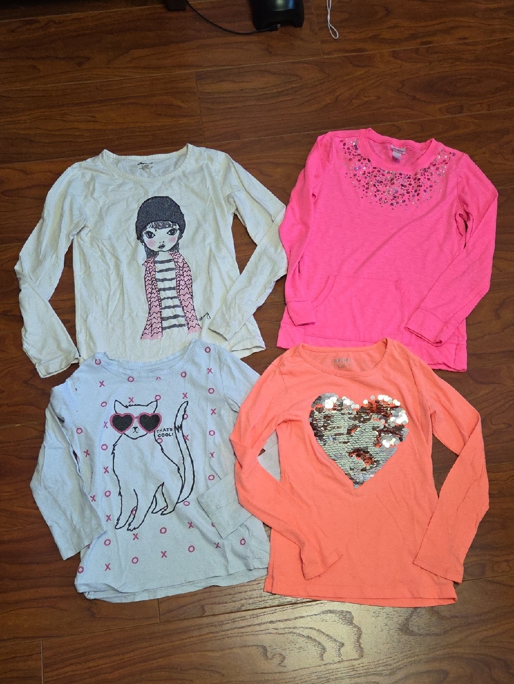 Dkny, Gap, Justice Girls Long-Sleeve Sequin Heart Tee - Coral Peach Pink